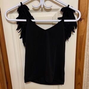 Black Sleeveless Top with Feather Detail